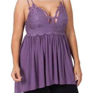 Free People Dup Plus Size Crochet Floral Lace Cami Tunic Tank